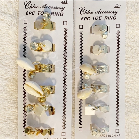 Silver 6-Piece Adjustable Sea Shell Toe Ring Set - Picture 9 of 11